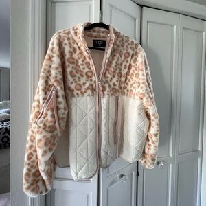 NWOT UGG Leopard quilted fleece Jacket coat sz XL pink & cream So Cute!